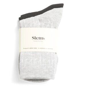 STEMS Grey/Black 2pk Cashmere Blend Cable Knit Crew Socks